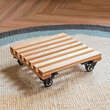 Imagem de FQCXCKJ Carrinho para plantas de exterior, carrinho de madeira para plantas com rodas, carrinho para plantas quadrado resistente (38 cm)