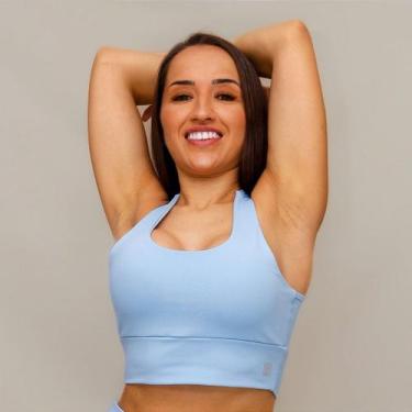 Imagem de Top Decote U Confort Treino Corrida - Azul Frozen - Conforto e Estilo 