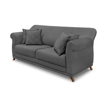 Imagem de Sofá 3 Lugares Pé de Madeira Julieta 220 cm Suede Cinza S04 - D'Rossi
