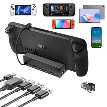 Imagem de Estação de ancoragem 6 em 1 para Steam Deck/Switch/ROG Ally/Phone, hub USB-C com HDMI 4K, carregamento PD 60W, Gigabit Ethernet, 3 portas USB 3.0, cabo tipo C incluído