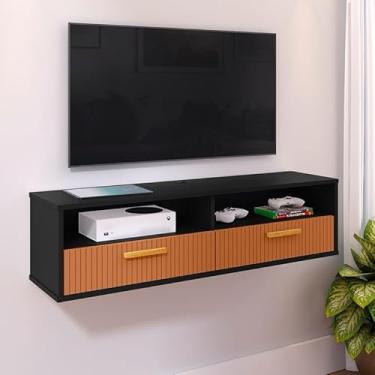 Imagem de Bancada com pés 1.20 ou 1.10-2 Portas Moderno Parede TV Até 50Pol Quarto Sala (Copa suspenso preto/ripado)