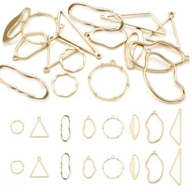 Imagem de Spritewelry Pingentes de bisel aberto nas costas de liga, pingentes geométricos de moldura oca, pingentes de brinco de bisel aberto para fazer joias de flores prensadas em resina UV DIY, Mixed, Metal