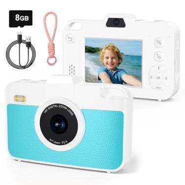 Imagem de Câmera digital para crianças, câmeras digitais de 48 MP 1080p com lente dupla, câmera pequena compacta com zoom de 16X para meninas e meninos, cartão TF de 8 GB, azul
