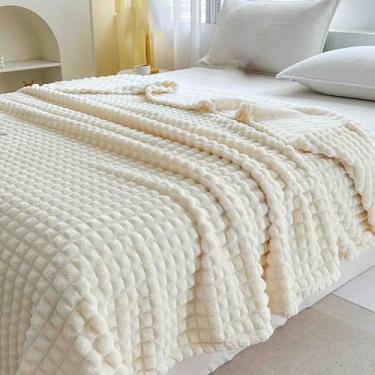 Imagem de Cobertor de lã com peso fofo feminino masculino para cama adulto longo casal solteiro para sofá macio confortável lavável na máquina para uso como xale, viagem, escritório (bege, 200 x 230 cm)