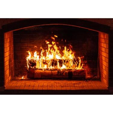 Imagem de Pano de fundo de lareira ardente, troncos de lenha em chamas de madeira flamejante, fundo fotográfico, inverno, Natal, lareira, acampamento, churrasco, festa, banner, decorações, 2,4 x 1,8 m
