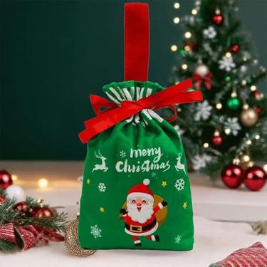 Imagem de Saco de cordão de veludo de Natal bonito padrão de Natal saco de presente de biscoito doce 2026 saco de armazenamento de embalagem de presente de festa de Natal (estilo 2, 23 * 17 cm)