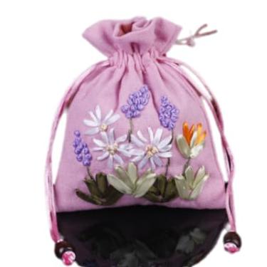 Imagem de Only My Live Home 2 tamanhos de fita bordada lavanda algodão linho bolsas de joias sacos de embalagem de presente sachê saco de armazenamento de especiarias com forro (10 peças) (rosa 11 x 14 cm (10