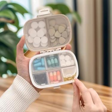 Imagem de Caixa organizadora de pílulas portátil, pacote com 1 estojo de comprimidos diário de viagem com 8 compartimentos e etiquetas, recipiente de medicamentos à prova d'água para bolsa, bolso, vitaminas e