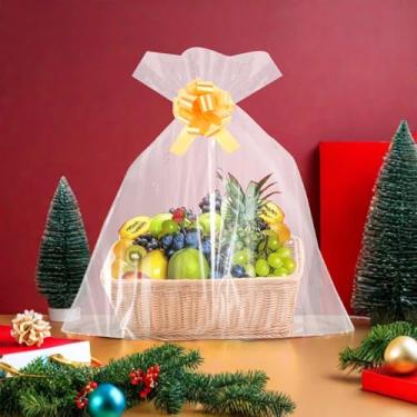 Imagem de Sacos OPP transparentes, 12 peças de sacos de celofane transparentes de 60 x 76 cm com laços torcidos para padaria, pipoca, biscoitos, doces, sobremesas, sacos de embalagem de presente