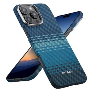 Imagem de pitaka Capa para iPhone 16 Pro Max compatível com MagSafe, capa fina e leve para iPhone 16 Pro Max com uma sensação sem capa, fibra de aramida 1500D tecida [capa de tecido tátil - Moonrise]