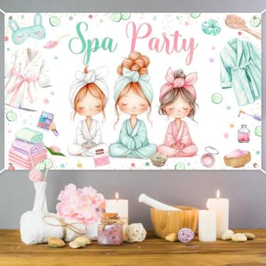 Imagem de Faixa de festa de spa tema spa decoração de festa de aniversário para meninas mulheres dia spa maquiagem pijama pijama festa de aniversário decoração banner
