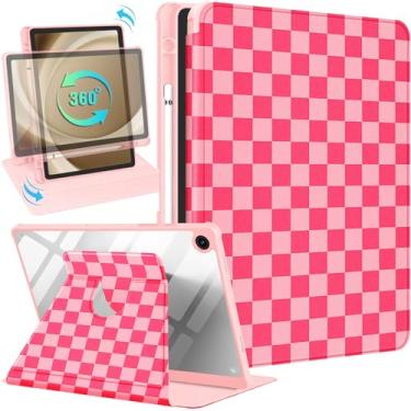 Imagem de Kidcube Capa para Samsung Galaxy Tab A9 Plus de 28 cm para mulheres, meninas, crianças, capa fólio fofa com suporte para lápis, design xadrez exclusivo, suporte giratório para adolescentes para Tab A9