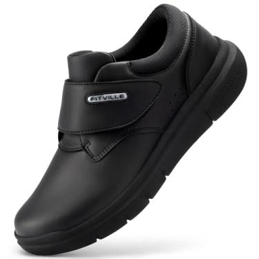 Imagem de FitVille Sapatos Diabéticos para Homens Couro Extra Largo Sapatos de Caminhada para Edema Recuperação de Gancho e Laço Sapatos Oxford Casuais para Pés Inchados