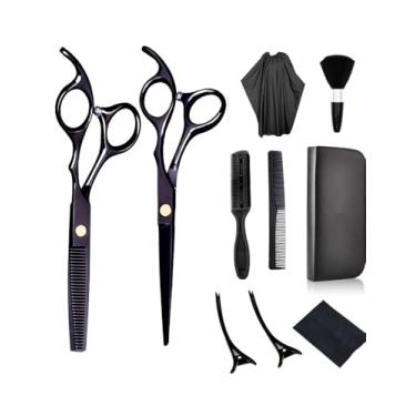 Imagem de Conjunto de 10 tesouras profissionais de corte e desbaste – tesouras de cabeleireiro de aço inoxidável para pentear, aparar e desbastar
