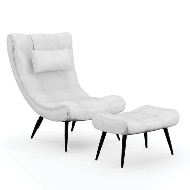 Imagem de Kit 01 Poltrona E 01 Puff Sher Corano Branco Pés De Ferro