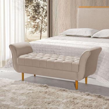 Imagem de Recamier Pés Palito Em Madeira Marajó 1,50m Capitonê Veludo Bege - Bege