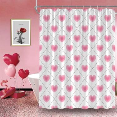 Imagem de AEMBEE Cortina de chuveiro para dia dos namorados rosa coração romântico tecido decorativo cortinas de banheiro com ganchos, 177,8 cm L x 170 A