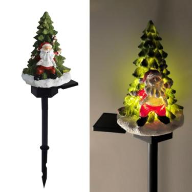 Imagem de YZYOE Luminária de LED solar de Papai Noel e árvore, decoração de atmosfera de Natal ao ar livre, luz de resina, luzes quentes para idosos fofos e pátios de árvores.