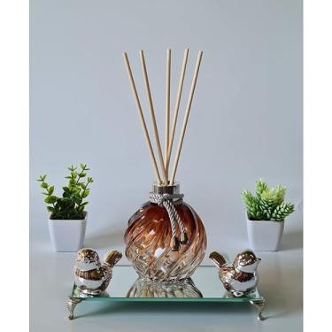 Imagem de Kit Sala, Difusor, Aromatizador De Ambiente, bandeja com pezinho(Citrino/Prata)