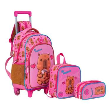 Imagem de Kit Mochila De Carrinho 3D Capivara Alto Relevo Grande Escolar 2026  -