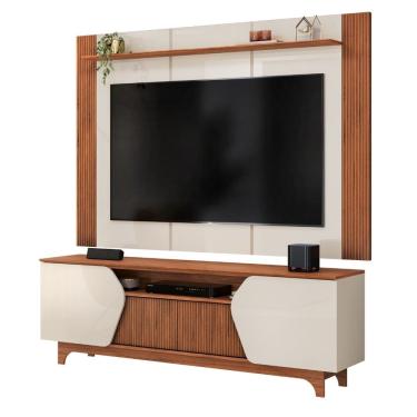 Imagem de Rack Bancada com Painel Para TV Até 75 Polegadas 1,83m 4 Portas Frisado Heloisa Off White/Madeirado