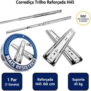 Imagem de 1 Par Corrediças Trilho Telescópico 60cm P/ Gaveta Móvel - Albras