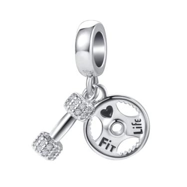 Imagem de YQSLIN Amuleto Love Sports com halteres, fitness, academia, treino, abeto, contas, berloques para pulseira e colar, Cristal, Base