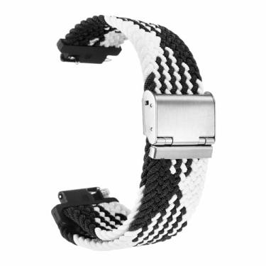 Imagem de HARFINGTON Pulseira de relógio trançada de nylon de liberação rápida, pulseira de reposição com fivela de aço inoxidável, Preto, branco, 16mm