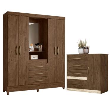 Imagem de Cômoda e Roupeiro com Espelho Cairo Castanho Wood