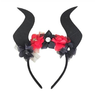 Imagem de Tiara Diabinha Com Flores Vermelhas E Preto