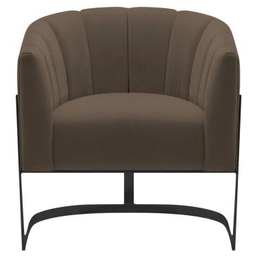 Imagem de Poltrona Decorativa Sala De Estar Recepção Mavie Base De Ferro Preto Suede Cor Marrom