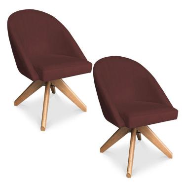 Imagem de Kit 02 Poltronas Cadeira Giratória Bela Suede Marsala Base De Madeira - Pallazio
