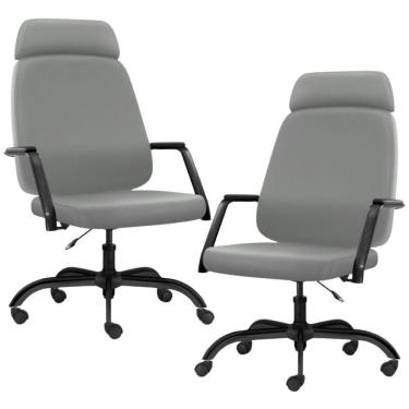 Imagem de Kit 02 Cadeiras De Escritório Giratória Com Apoio De Cabeça Hub F02 Sintético Cinza - Lyam Decor