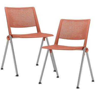 Imagem de Kit 02 Cadeiras Empilhável Fixa Lift F02 Base Aço Cinza Laranja - Lyam Decor