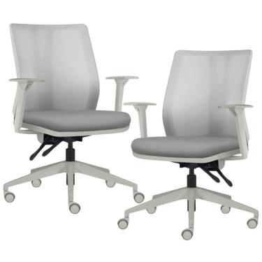 Imagem de Kit 2 Cadeiras De Escritório Giratória Diretor Flow F02 Base Cinza Sintético Cinza - Lyam Decor