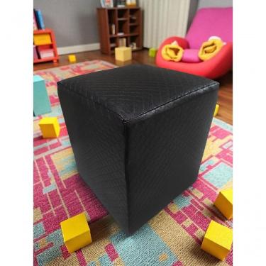 Imagem de Mini Puff Banqueta Quadrado Cubo Decorativo Courino E Suede Preto Trançado Courino