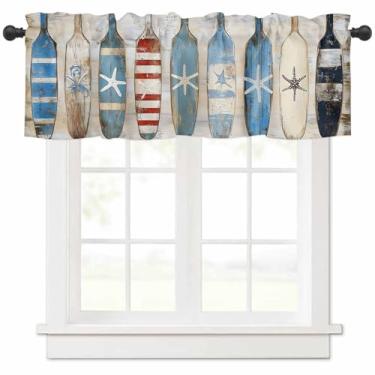 Imagem de Cortina de sanefa náutica para janela, praia, estrela-do-mar, retrô, prancha, bolso para varão, sanefa, cozinha, tratamento de janela, para quarto, sala de estar, 106,7 x 30,5 cm