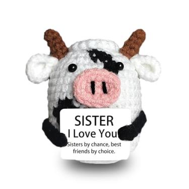 Imagem de Rafaelle Mini Funny Cow Sister Gifts Birthday Easter Mothers Day Soul Sisters Friend Gifts for Women Girls Presents Inspirational Cheer Up Handmade Emotional Positive Crochet Cow Gift (Cow Sister)