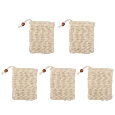 Imagem de 5 unidades de saco de sabão de sisal natural, bolsa de espuma esfoliante, rede de malha reutilizável sem plástico de secagem rápida, protetor de sabão para chuveiro