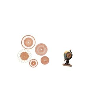 Imagem de Fenteer Arte de Parede em Rattan Trançado E Relógio de Mesa Moderno com Globo Terrestre, Ornamento Decorativo para Quarto, Corredor, Escritório, Prateleira Ou
