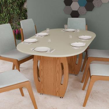 Imagem de Mesa De Jantar Oval Moderna Base trabalhada em Mdf 6 Lugares