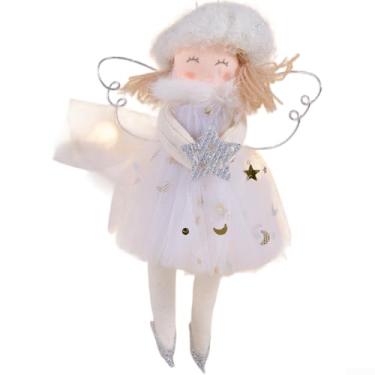 Imagem de Enfeite de anjo rosa de Natal com saia para decoração de árvore, material de tecido macio, decoração de pendurar estilo europeu para festas de fim de ano e exibição em casa, 15 x 12 cm
