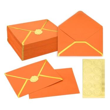 Imagem de PATIKIL Envelopes A7 100 peças, 12,7 x 17,8 cm, envelopes de convite de borda dourada, envelopes para festa de correspondência, cartões de convite de casamento, aniversário, escritório, laranja escuro