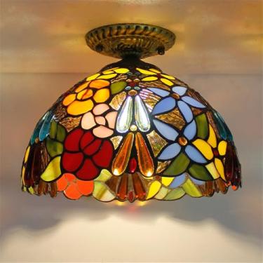 Imagem de Luminária de teto contemporânea LED estilo retrô americano para sala de estar, restaurante, quarto, casa de campo, hotel, corredor, café, bar, decoração em vidro colorido (Estilo 33)
