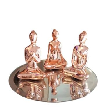 Imagem de Decoração Sala Objetos Kit, Com 3 EstáTuas Enfeite Decorativo Meditação Posições de Yoga 6cm + Bandeja Espelhada(Rose Gold + Bandeja Espelhada,SEM ESPELHO)