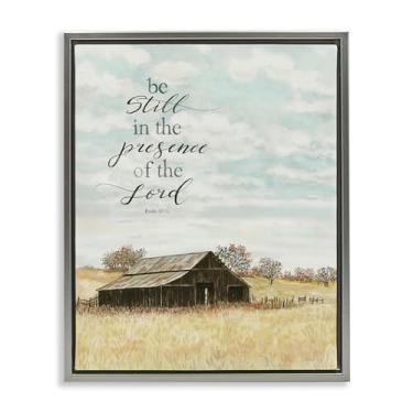 Imagem de Stupell Industries Be Still Countryside Barn arte de parede em tela flutuante marrom emoldurada, design de Cindy Jacobs, 21 x 17