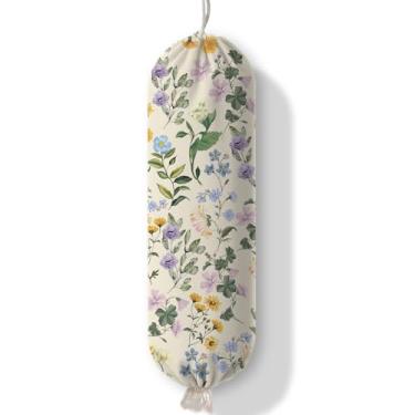 Imagem de Dispensador de suporte de saco de plástico floral, organizador de sacolas de compras e suporte na parede, sacos de lixo de papel para decoração de despensa de cozinha, casa, dispensador de