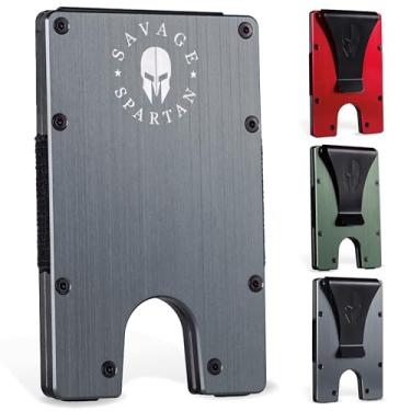 Imagem de SAVAGE SPARTAN Carteira tática | Suporte de cartão de crédito de metal de alumínio com bloqueio de RFID minimalista e clipe para dinheiro para homens, Metálico, Small, Minimalista