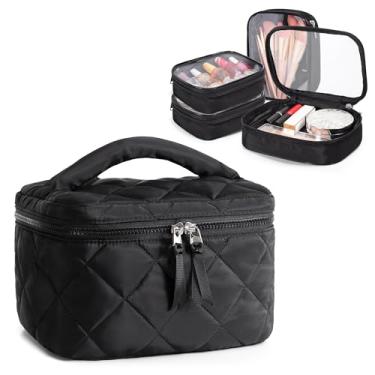 Imagem de Trahzia Bolsa de maquiagem de viagem com 4 capas transparentes, grande organizador de cosméticos acolchoado para mulheres, bolsa de armazenamento inchada para cosméticos, fotos ou frascos de