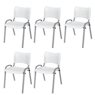 Imagem de Cadeira Iso Base Cinza, Igreja, Escola, Escritório - Branco Kit 5 Peças